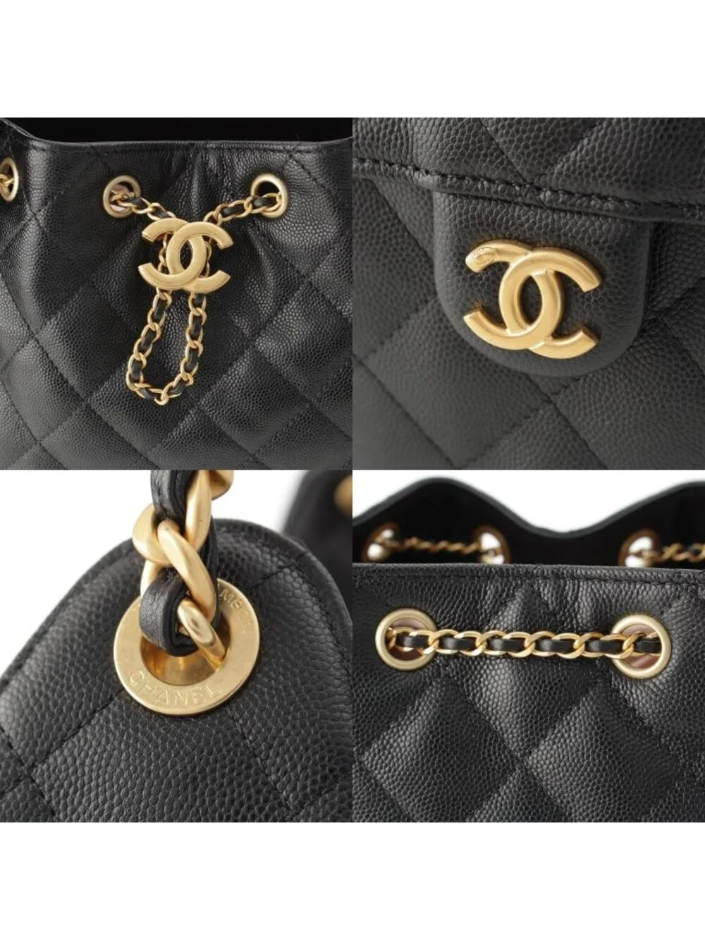 Chanel 25 Small Caviar Leather Chain Shoulder Bag Black
